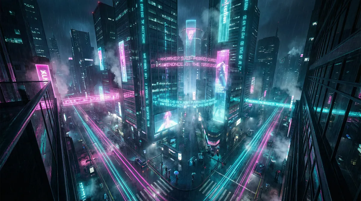 金品梅百度影音 竖屏短剧平台首页背景 - 赛博朋克都市夜景